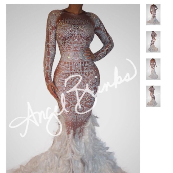 long sleeve diamond prom dress
